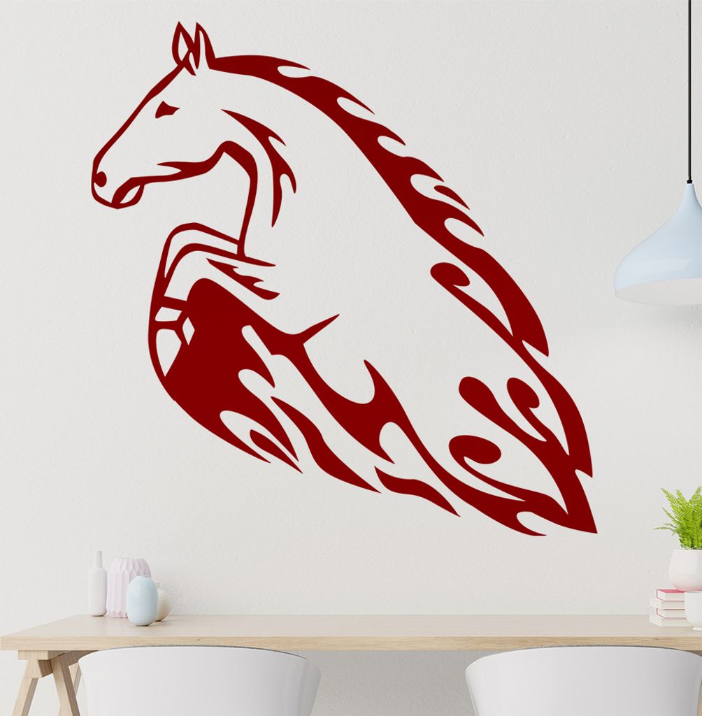 Flammen Pferd Wandtattoo in 6 Größen - Wandaufkleber Wall Sticker - Dekoration, Küche, Wohnzimmer, Schlafzimmer, Badezimmer