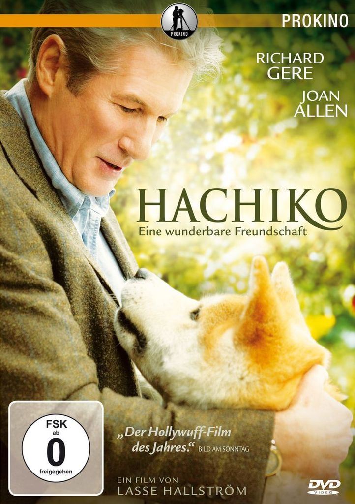 A man is holding a dog, with a movie poster overlay.