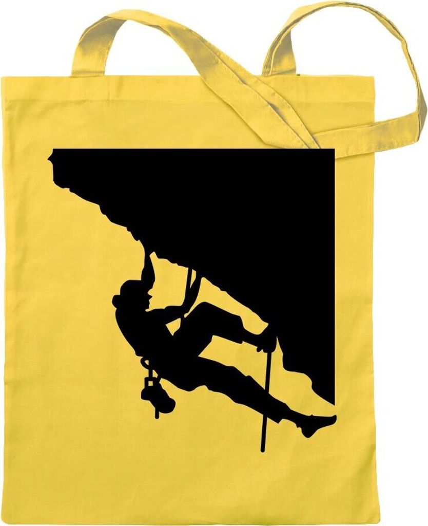 Kiwistar - Baumwolltasche - gelb - Klettern Kletterer Figur - Tragetasche Stoffbeutel Umhängetasche Langer Henkel