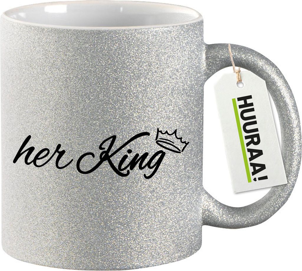 Huuraa Glitzertasse her King Krone 330ml Silber Keramik Kaffeebecher Geschenkidee