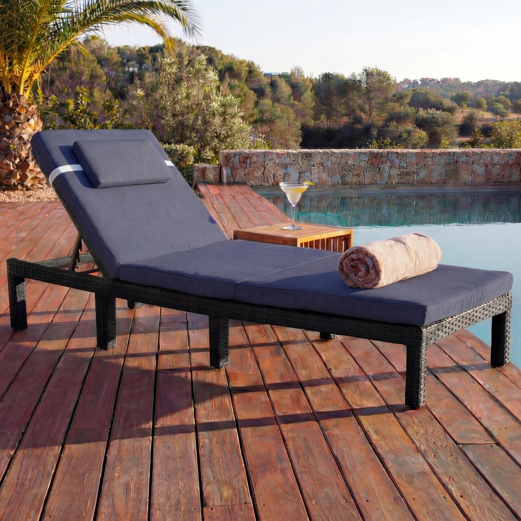 Poly-Rattan Sonnenliege HWC-A51, Relaxliege Gartenliege Liege - Premium anthrazit, Kissen grau