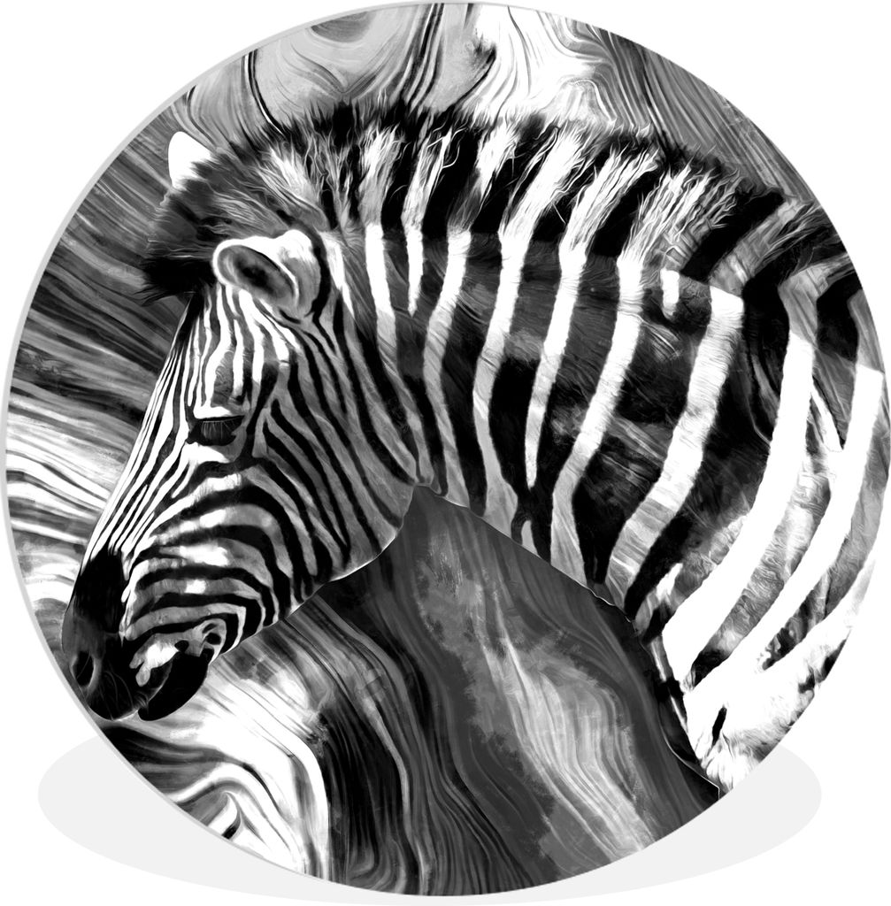 MuchoWow Rundes Wandbild - Runde Bilder Gemälde - Ölfarbe - Zebra - Tiere - Schwarz - Weiß Ø 90 cm Kreis Wanddekoration Kunststoff - Wandkrei...