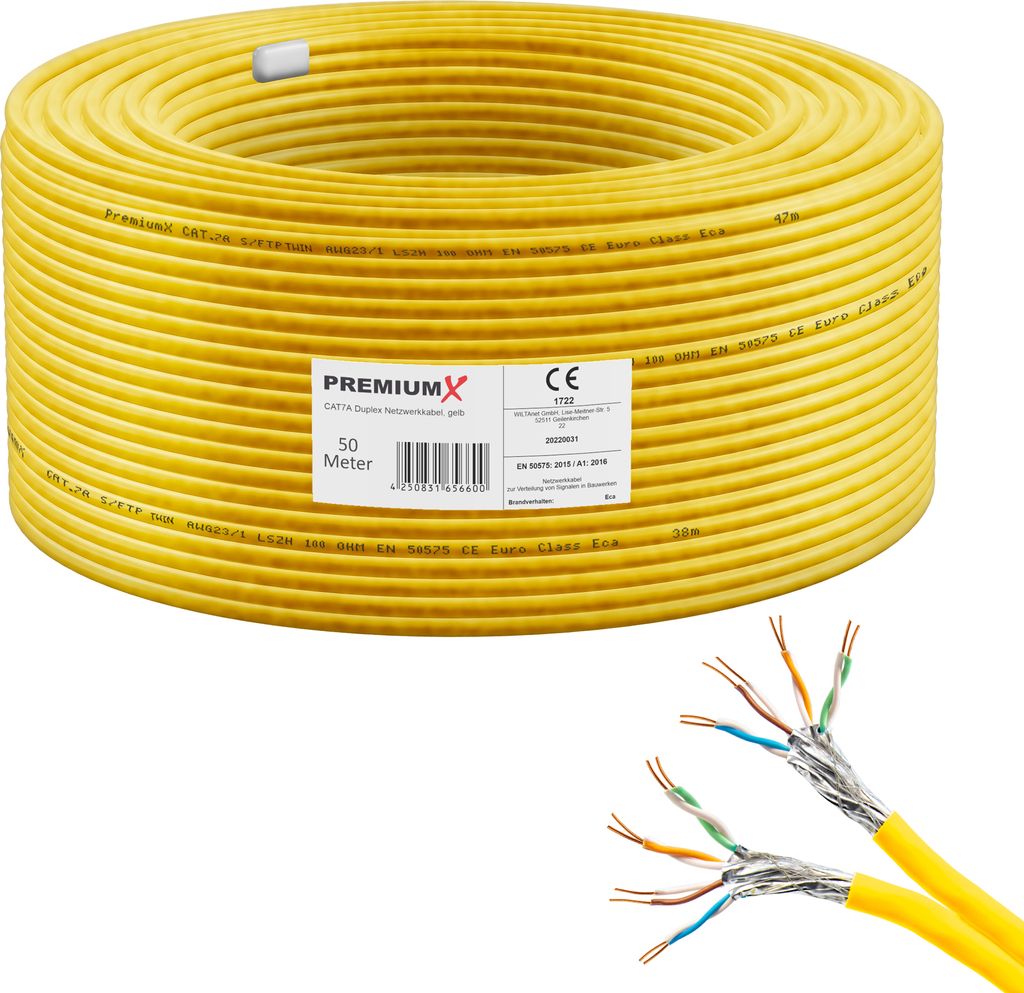 PremiumX 50m CAT 7A Netzwerkkabel Duplex LAN Kabel Ethernet Datenkabel
