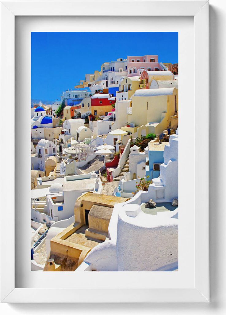 Griechenland Santorini– Wandbild mit Rahmen – Gerahmtes Bild – Wanddekoration – 20x30 cm – Weiß