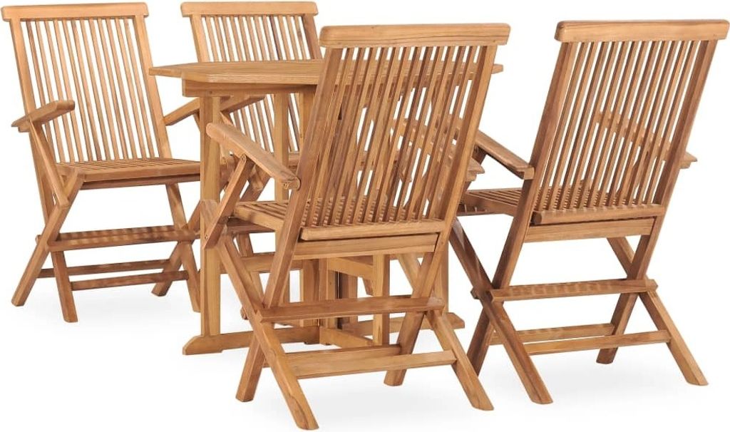 Design 5-tlg. Garten-Essgruppe Klappbar Massivholz Teak, Gartenmöbel-Sets 2024 Neu