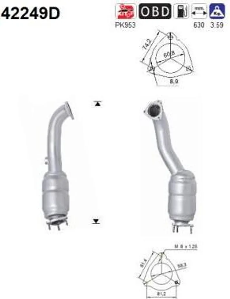 Réparer Échappement A6 4F avec Catalyseur AS 42249D et OE 4F0254200SX