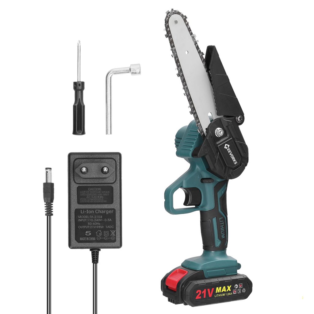Mini Kettensäge, 6 Zoll 21V Elektro-Kettensäge, Geevorks Tragbare Handgeführte Akku Kettensäge mit 1 x 1200mAh Batterie und 1 x Ladegerät fü...
