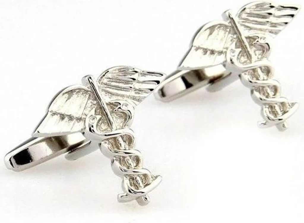 Paire de boutons de manchette serpent caducée pour costume de médecin
