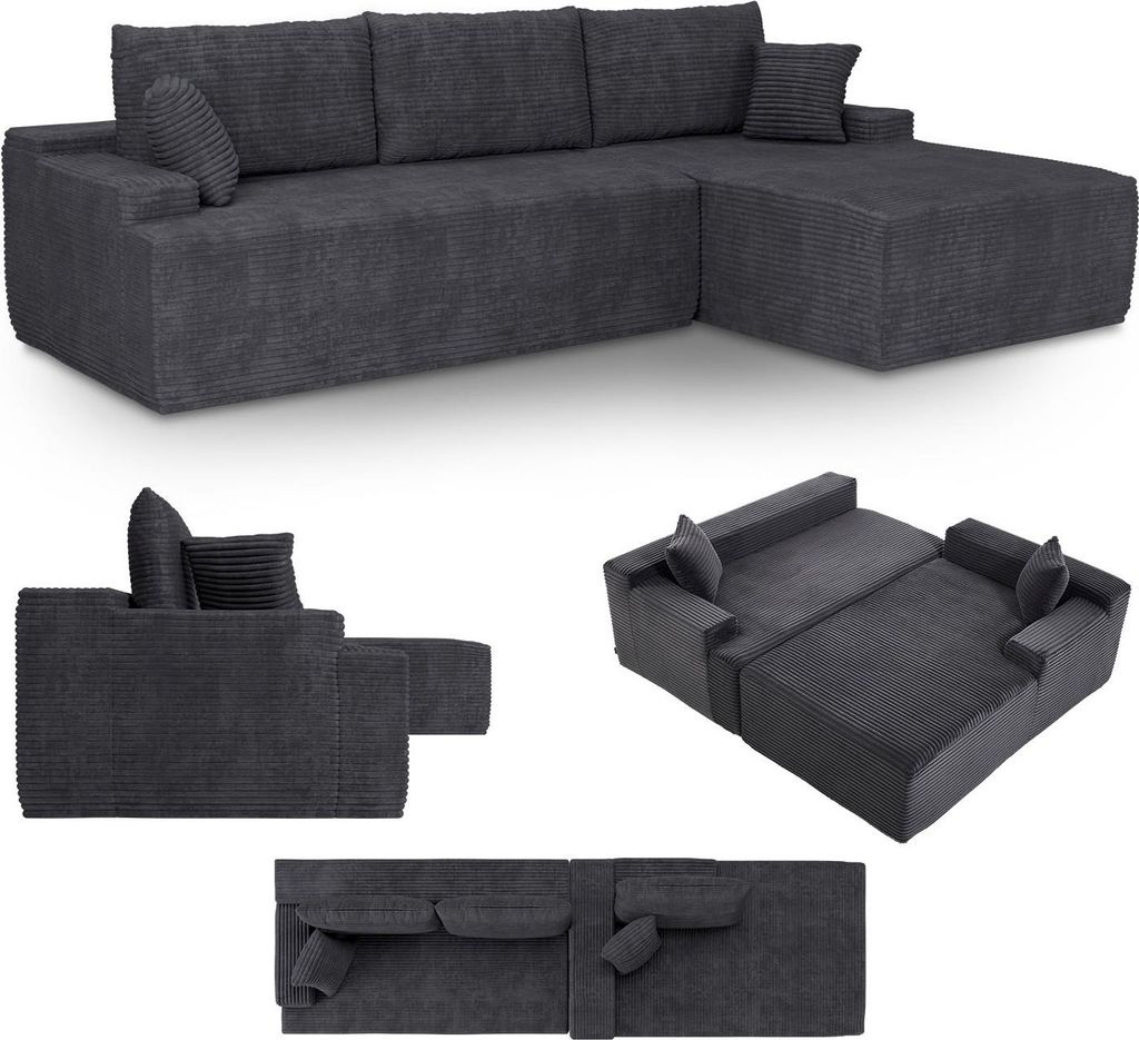 Juskys Sofa Coredo - Dunkelgrau, moderne Couch aus Cord mit Produktbild 