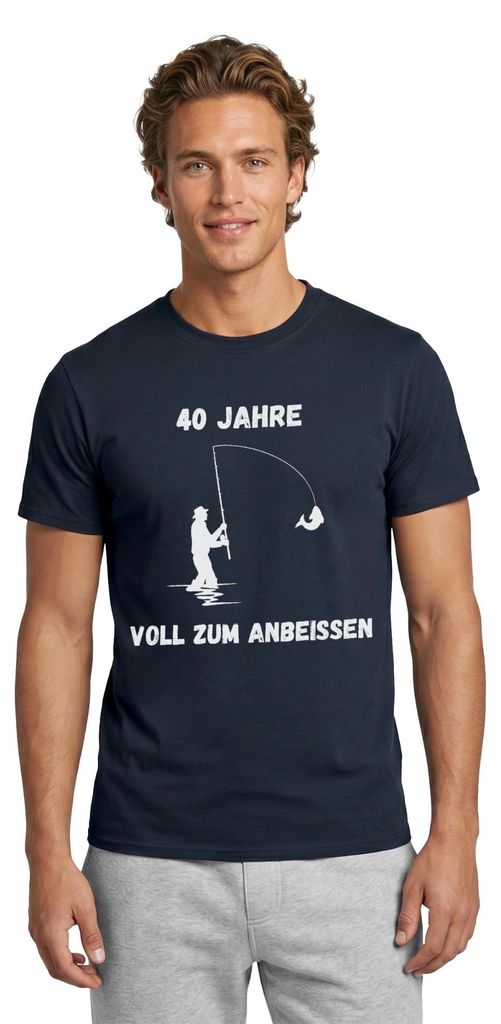 Spreadshirt 40ster Geburtstag | Angler | Zum Anbeißen Männer T-Shirt, XXL, Navy