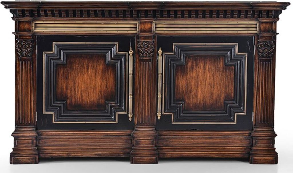 Casa Padrino Luxus Vintage Stil Sideboard mit 2 Türen und Marmorplatte Braun / Naturfarben / Schwarz 212,5 x 56 x H. 123,5 cm - Massivholz Schrank...
