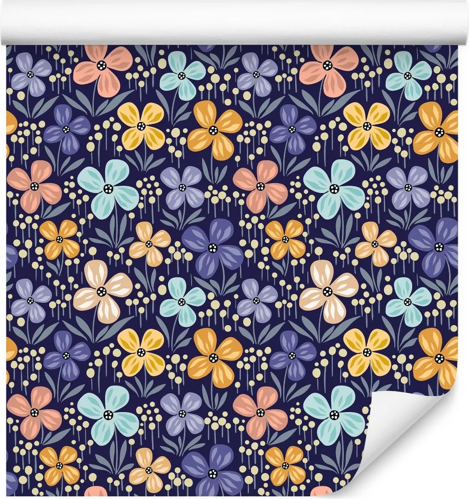 Papier peint VLIES 10m fleurs multicolores et feuilles Nature 6449