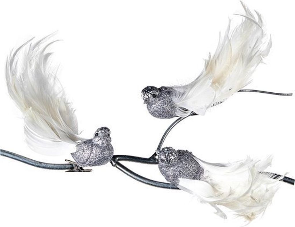 Goodwill Weihnachtskugel-Vogel auf Clip Silber-Weiß 18 cm Sortiment 3-teilig