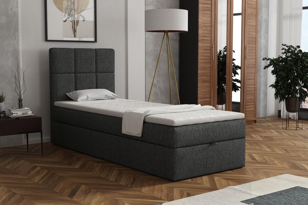 MR GROUP Boxspringbett GRAZ 70x200 cm Kinderbett, Jugendbett, Einzelbetten, Bett mit Stauraum, Polsterbett Matratze Topper H3 Schlafzimmer, dunkelgrau