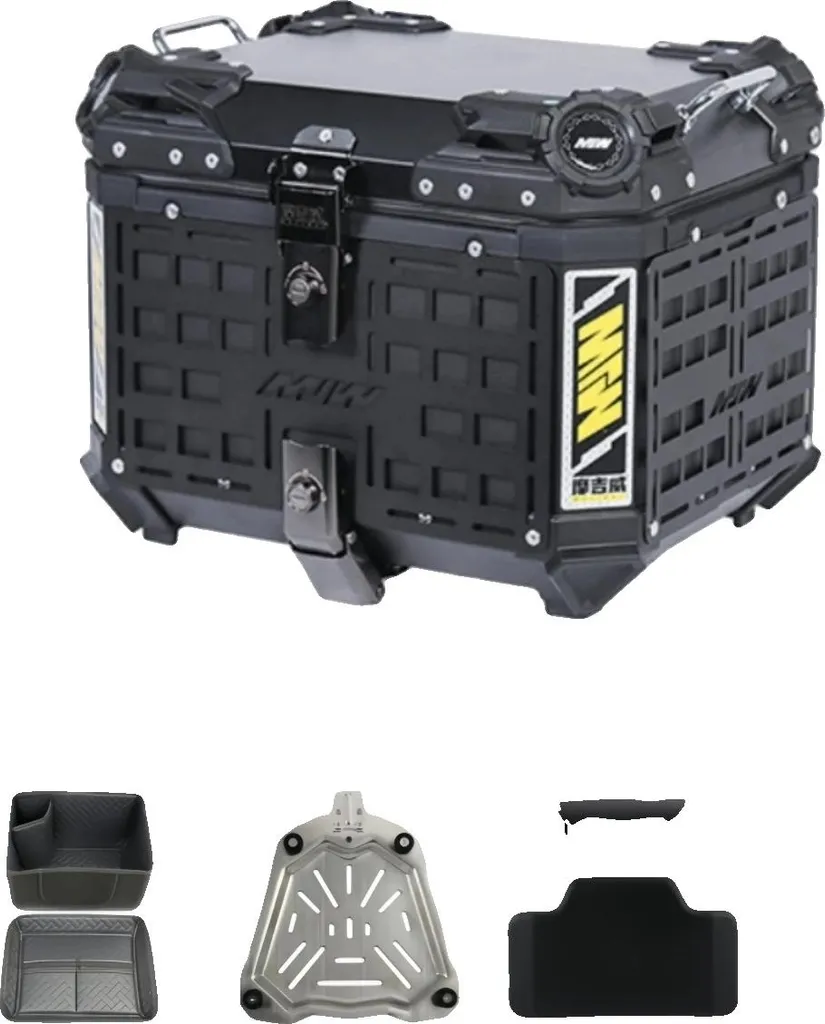 Top Case Moto 45L Aluminium Étanche - Design Armor Haute Résistance Noir