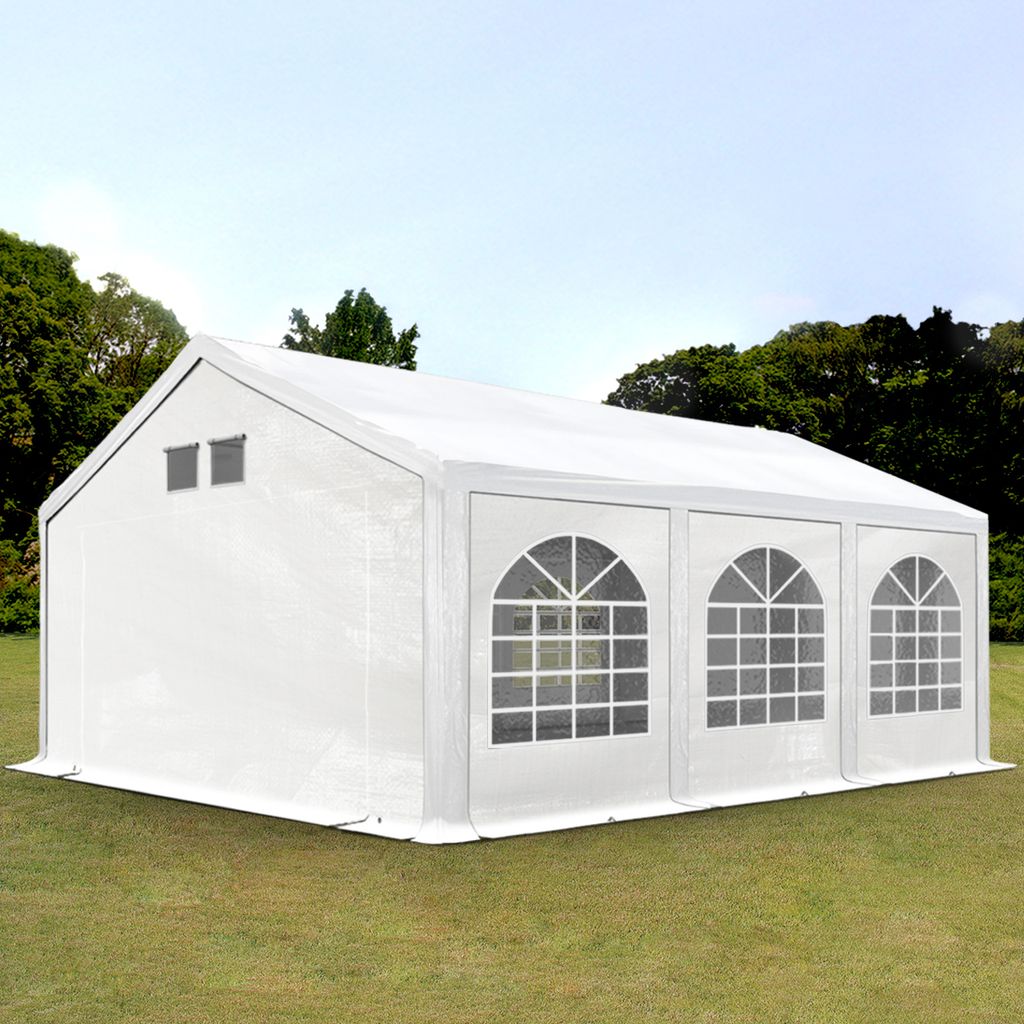 TOOLPORT Partyzelt Festzelt 4x6 m in weiß Professional PE Plane 550 N Wasserdicht UV Schutz mit BODENRAHMEN Gartenzelt