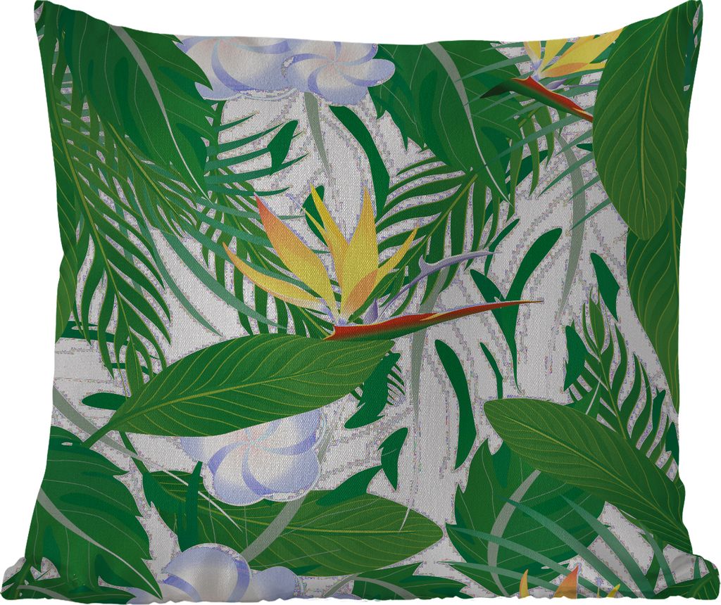 MuchoWow Outdoor Kissen - Blätter - Blüten - Paradiesvogelpflanze - 45x45 cm - Wetterfest - Lounge Kissen - Fotokissen - Dekoratives Kissen