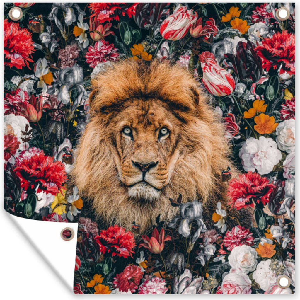 MuchoWow 100x100 cm Outdoor-Poster Gartendeko Sichtschutz Garten Poster für den Garten Leo - Blumen - Profil