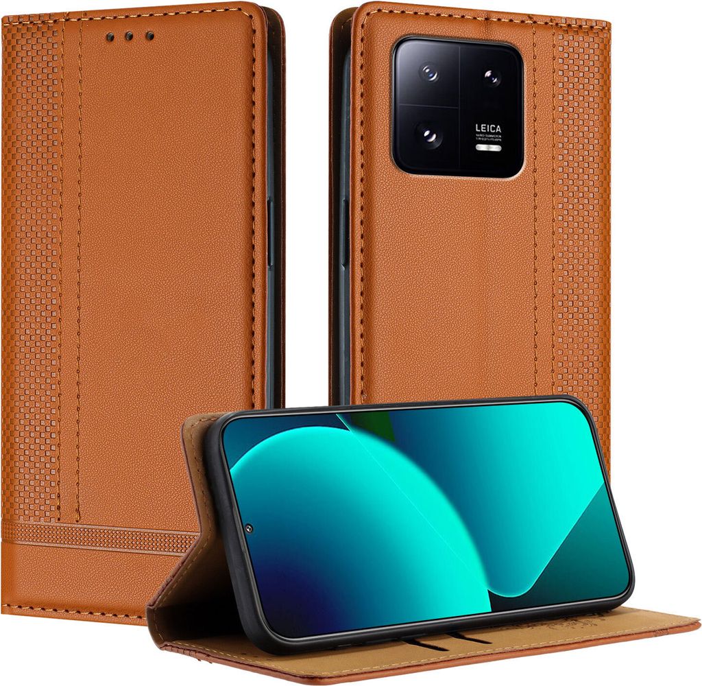 Handyhülle für Xiaomi 13 Pro Leder Flip Klappbare Schutzhülle mit Standfunktion Braun