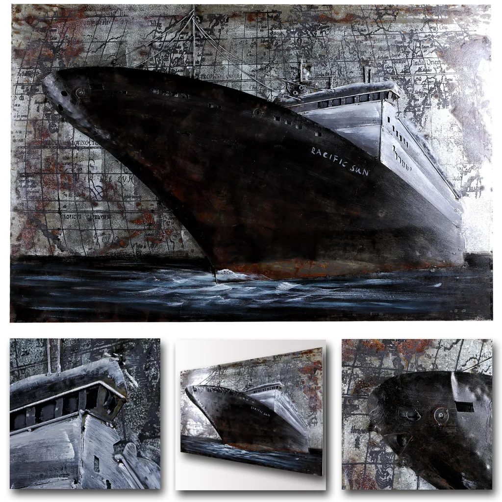 Tableau Industriel Bateau pour Salon - Déco Métal Faite Main 120 cm - 2