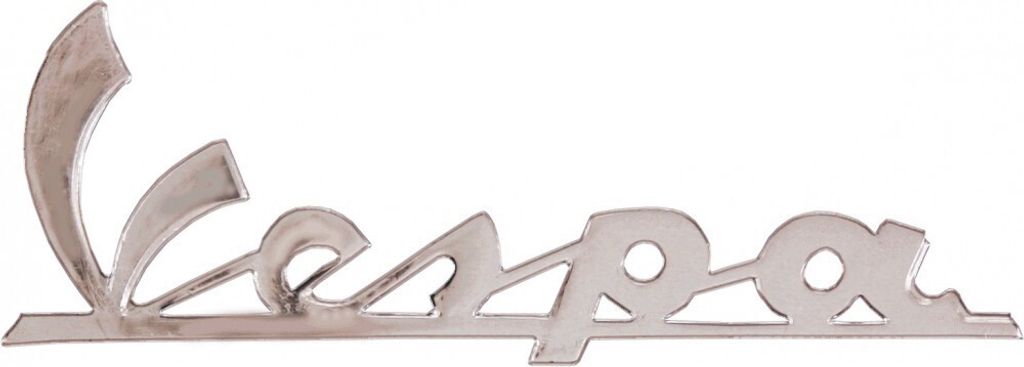 RMS Emblem / Schriftzug " Vespa " 2 Pins 120x35mm Lochabstand 105mm kompatibel mit Vespa Sprint / Super / Rally