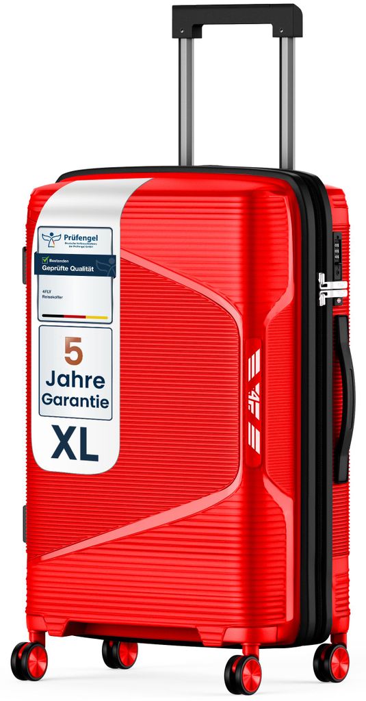 4FLY Hartschalen-Reisekoffer XL 75 cm (96L) - mit TSA-Schloss, Doppelrollen, Aluminium-Teleskopgriff und Doppelreißverschluss