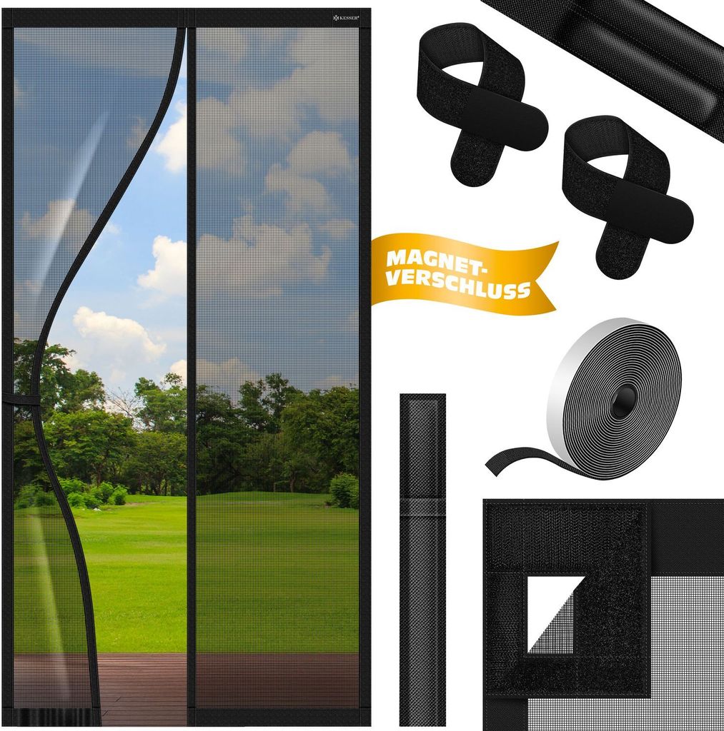 KESSER Magnet Fliegengitter Tür Insektenschutz Magnetvorhang Türvorhang Schutzgitter mit kinderleichter Inkl. Klebemontage für Balkontür Terr...