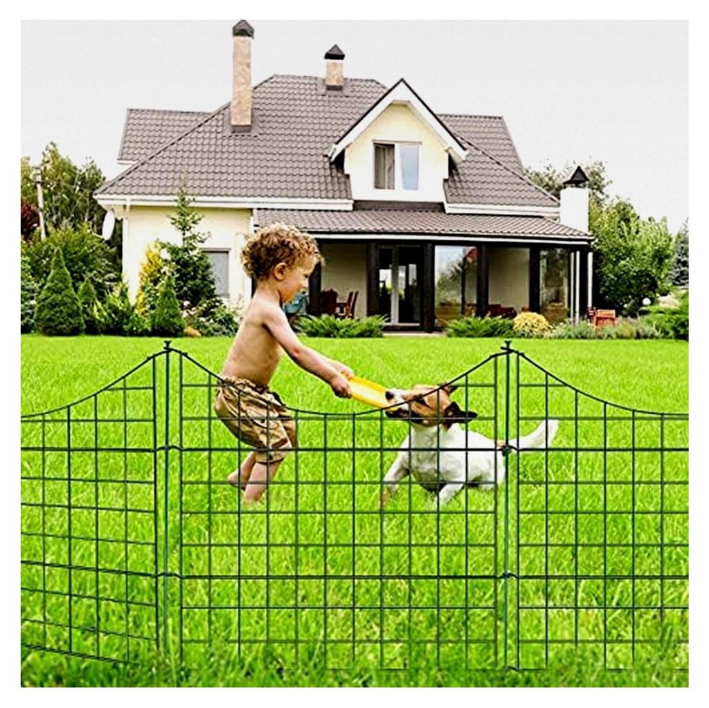 Teichzaun Gartenzaun 5-teiliges Set, dekorative Gartenzäune mit 11 Zaunelementen - 5 Zaunelemente und 6 Befestigungsstäben, Metallzaun Gitterzaun...