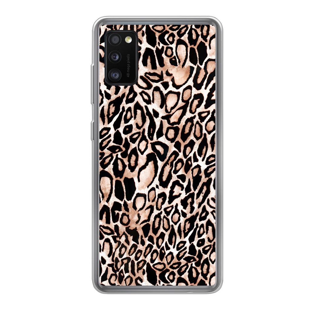 MuchoWow Handyhülle Schutzhülle Hülle für Samsung Galaxy A41 Panther Druck - Schwarz - Flecken Silikon Softcase Handy Hülle - Mobiltelefon