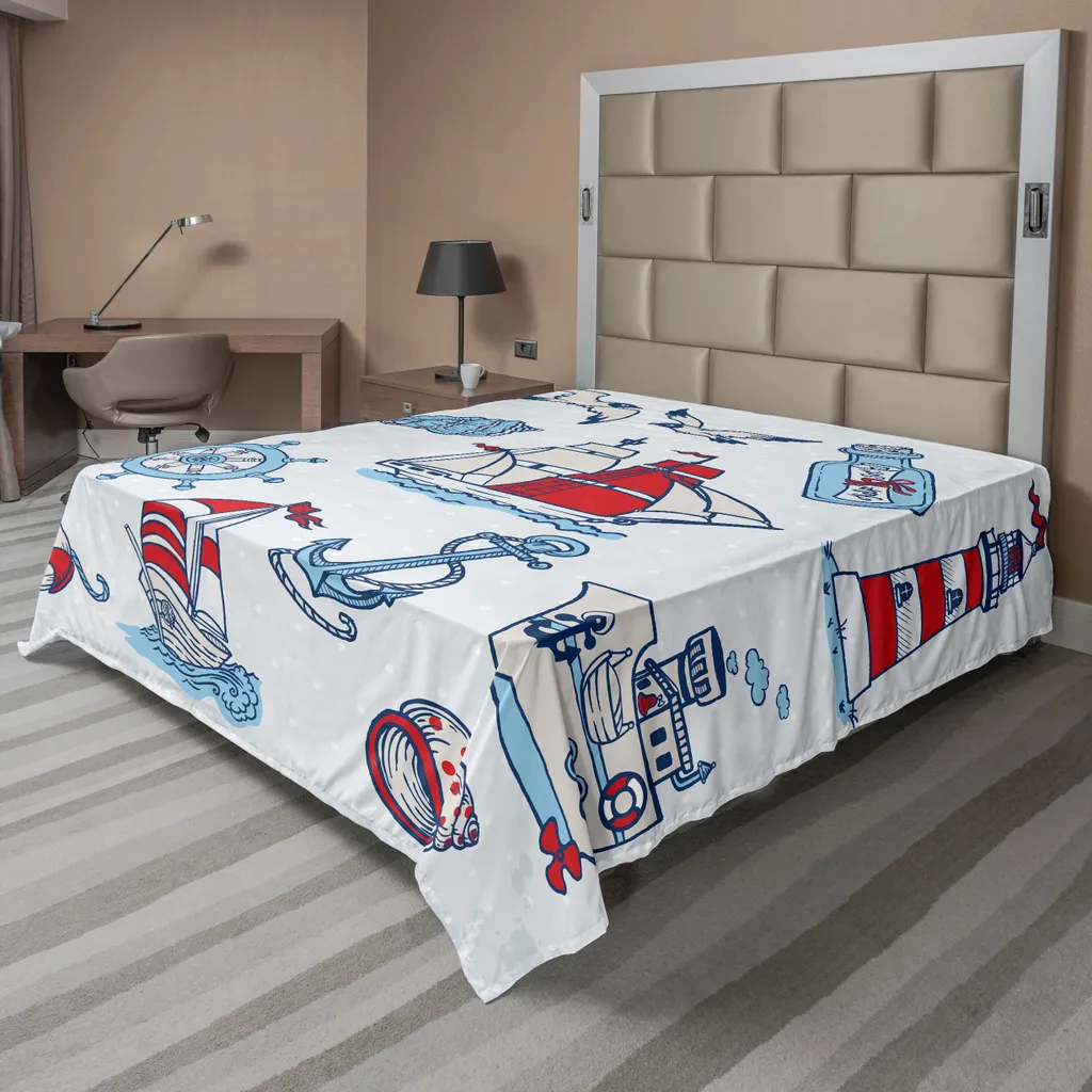 Drap de lit nautique ABAKUHAUS 260x228 cm motif animaux marins bleu