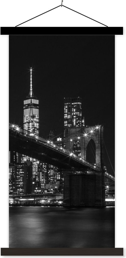 MuchoWow Textilposter New York - Brooklyn - Brücke 90x180 cm mit schwarzem Rahmen - Dekoration Wohnzimmer