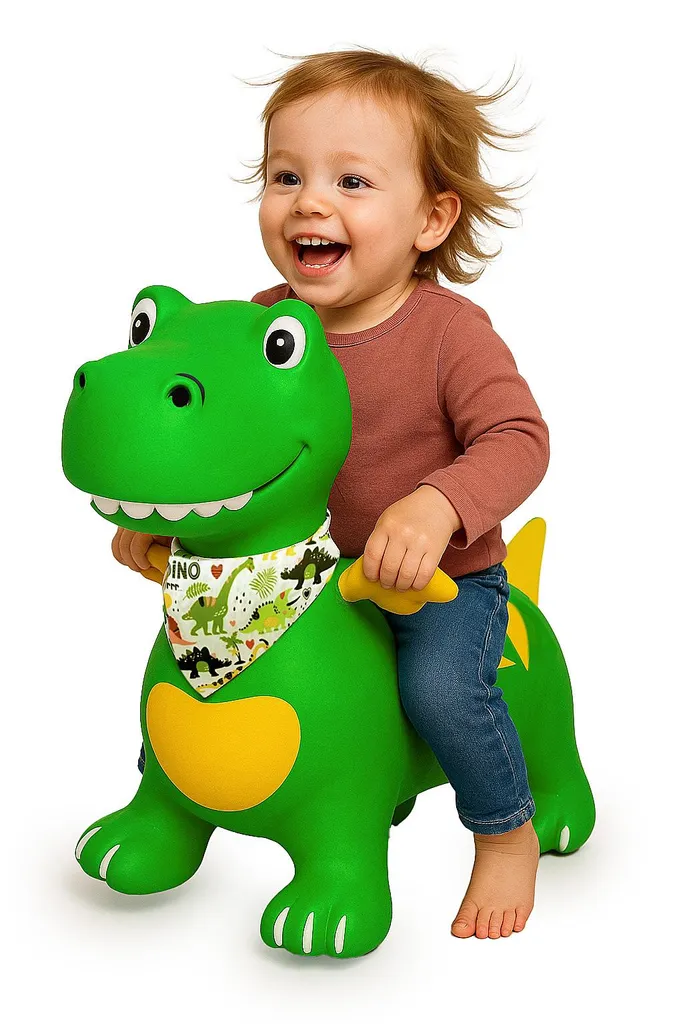 Dino sauteur stable HoppyDoo vert pour éviter les chutes des petits