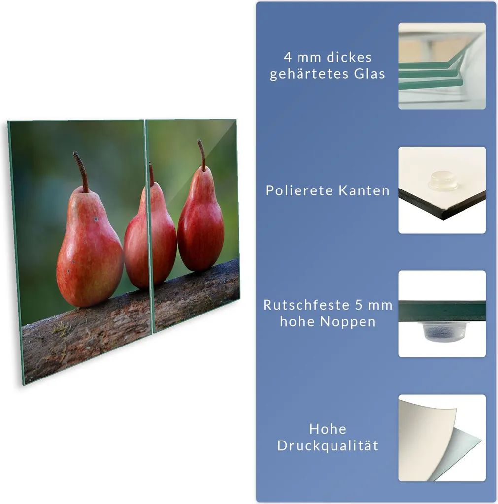 Lastre Protezione Piano Cottura Vetro Temperato 2x 40x52 Frutta HD - 8