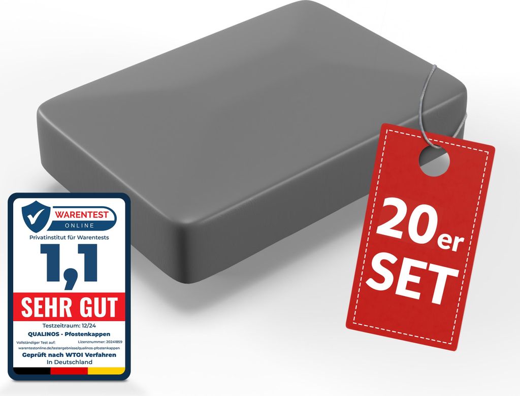 Qualinos Pfostenkappen 60x40 mm Walmdach Pyramide Silber 9006 (20 Stück) – Abdeckkappen für Doppelstabmattenzaun