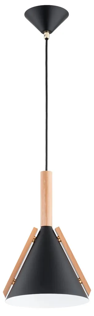 Suspension Bois et Métal Noir FORTEL - Luminaire Conique Design 23cm