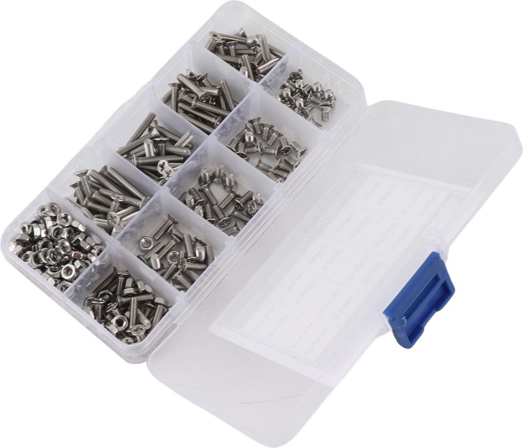 340-teiliges Sortiment an M3-Edelstahl-Kreuzschlitz-Flachkopf-Senkschrauben