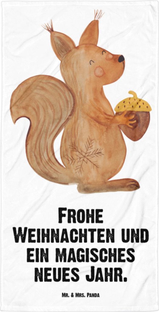 Mr. & Mrs. Panda Duschtuch Eichhörnchen Weihnachtszeit - Weiß - Geschenk, Guten Rutsch, Weihnachtsgruß, Strandtuch, Weihnachten, Vogel, Duschhan...