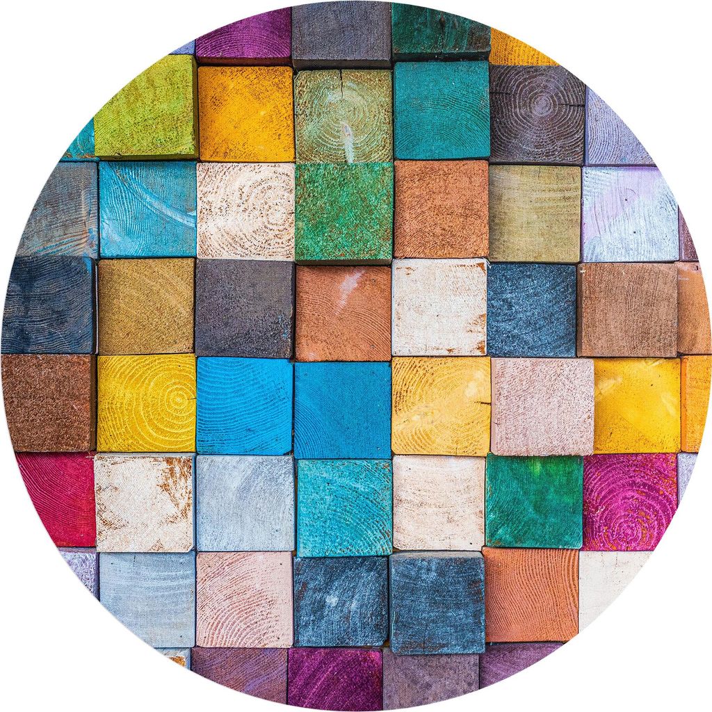 DEQORI Fototapete rund Ø 100 cm 'Buntes Holzmosaik' Wand Tapete Leinwand Sticker