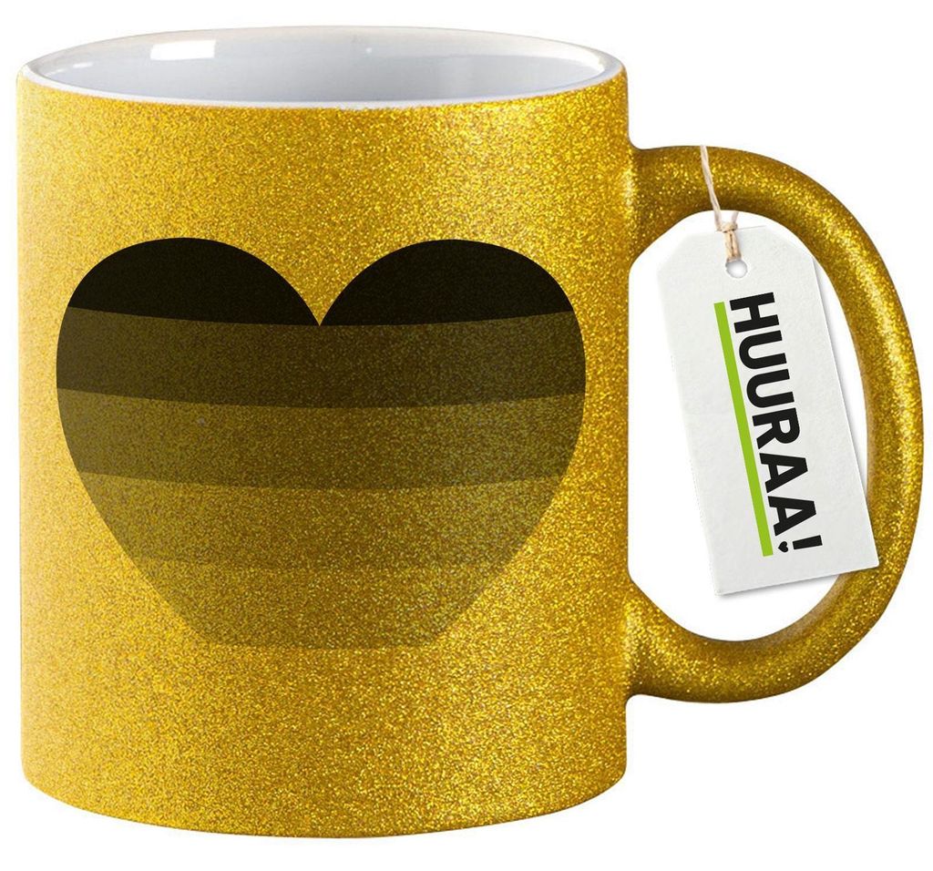 Huuraa Glitzertasse Heterosexuell Flagge LGBTQ Herz 330ml Gold Keramik Kaffeebecher Geschenkidee