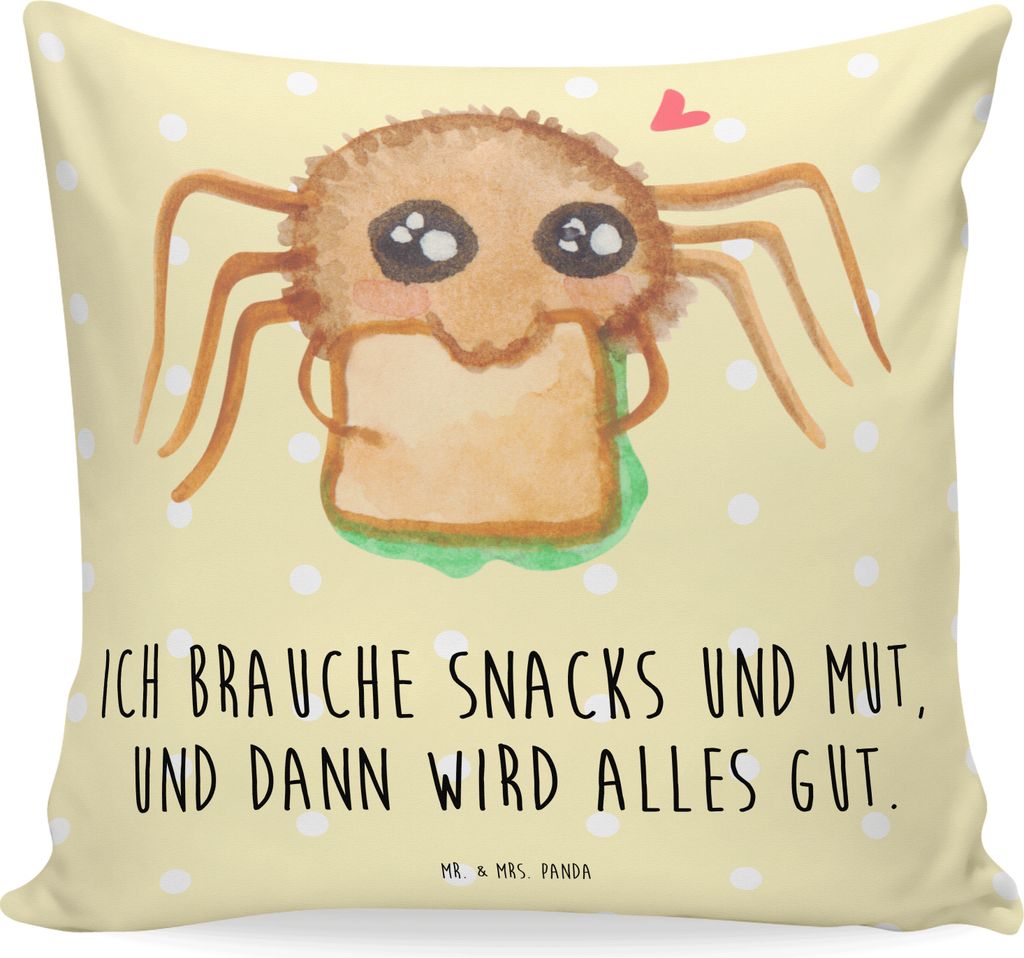 Mr. & Mrs. Panda Kuschelkissen Spinne Agathe Sandwich - Gelb Pastell - Geschenk, Alles Wird gut, Lebensfreude, Kuschel Kissen, Hungrig, Hunger, cou...