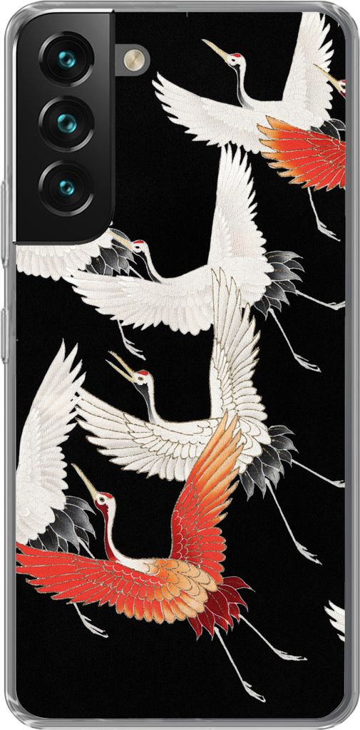MuchoWow Handyhülle Schutzhülle Hülle für Telefoonhoesje Samsung Galaxy S22 Japandi - Kranich - Rot - Weiß Silikon Softcase Handy Hülle - M...