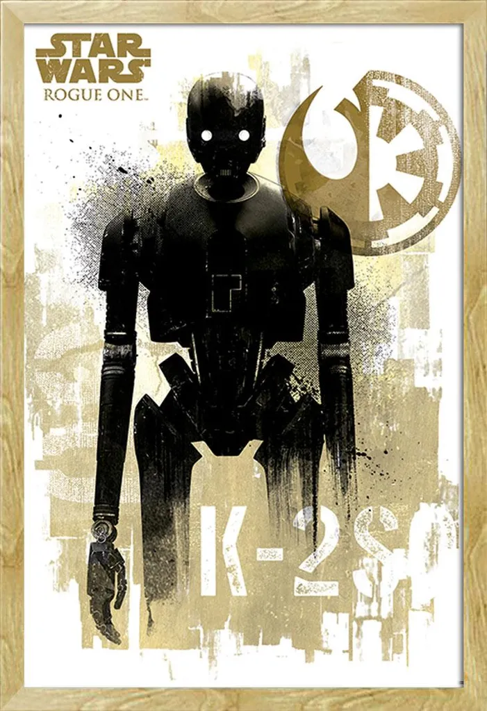 Décoration murale Star Wars K-2SO Rogue One cadre hêtre Shinsuke 61x91cm