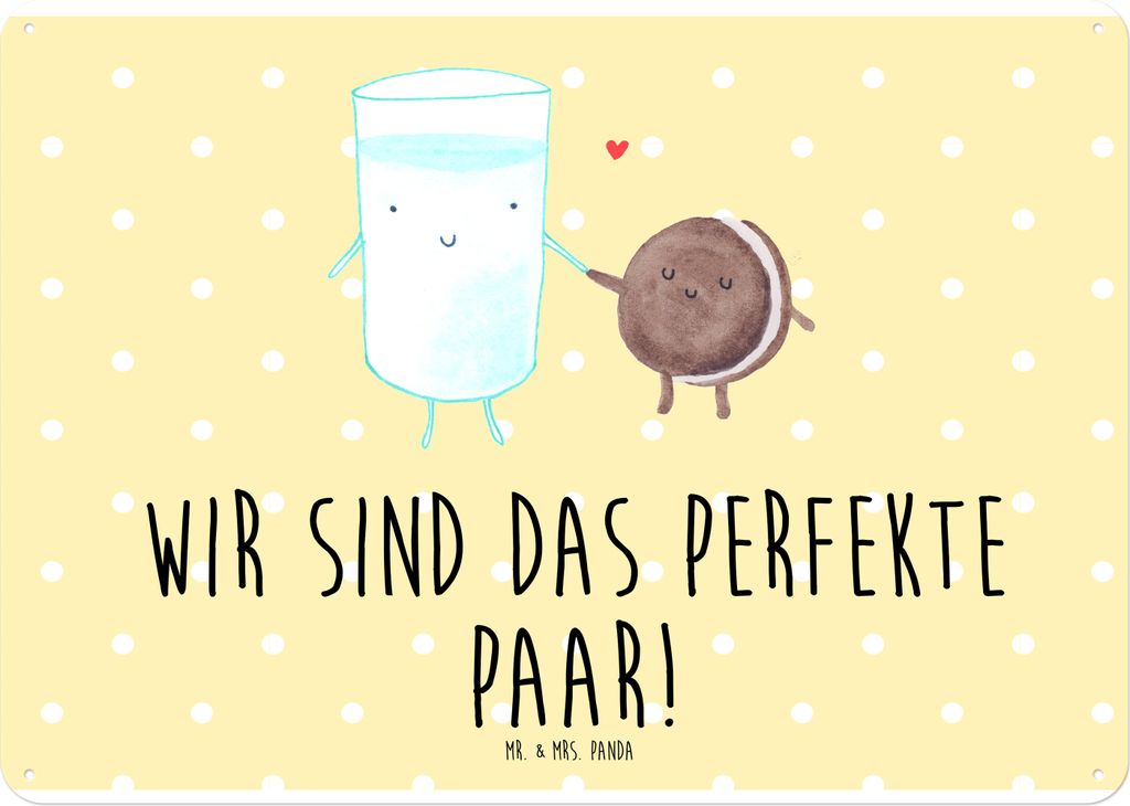 Mr. & Mrs. Panda Wandbild Milch Keks DIN A4 - Gelb Pastell - Geschenk, Kaffee, Kekse, Cookie, tafel, Lustige Sprüche, wandtafel, Schild, Türschil...