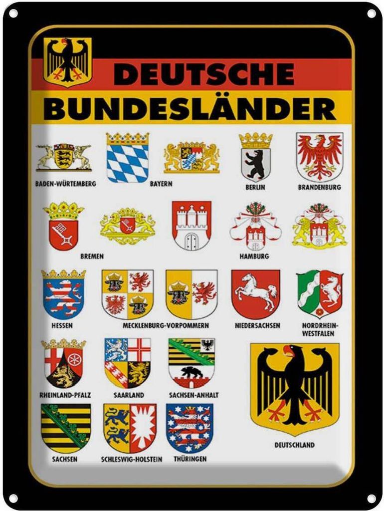 vianmo Blechschild 40x30 cm Bundesländer Deutschland Wappen