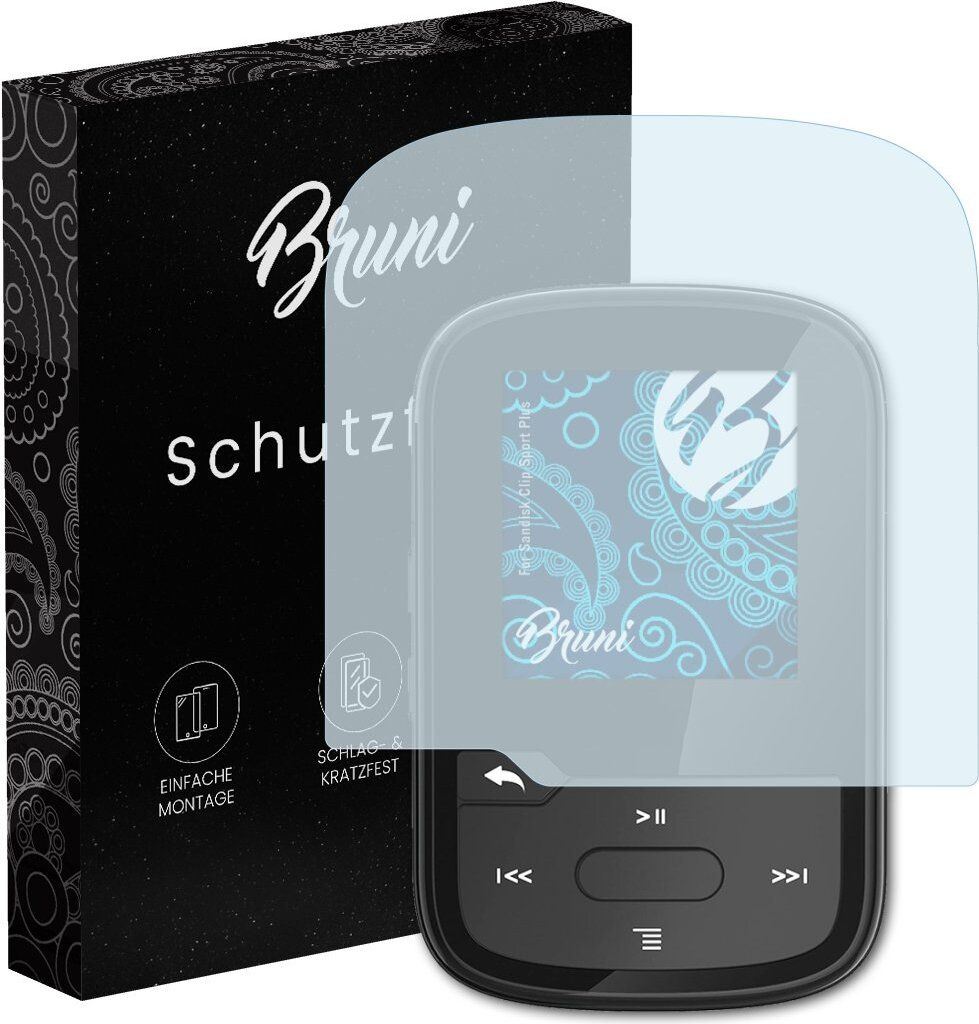Bruni Basics-Clear 2x Schutzfolie kompatibel mit Sandisk Clip Sport Plus Folie