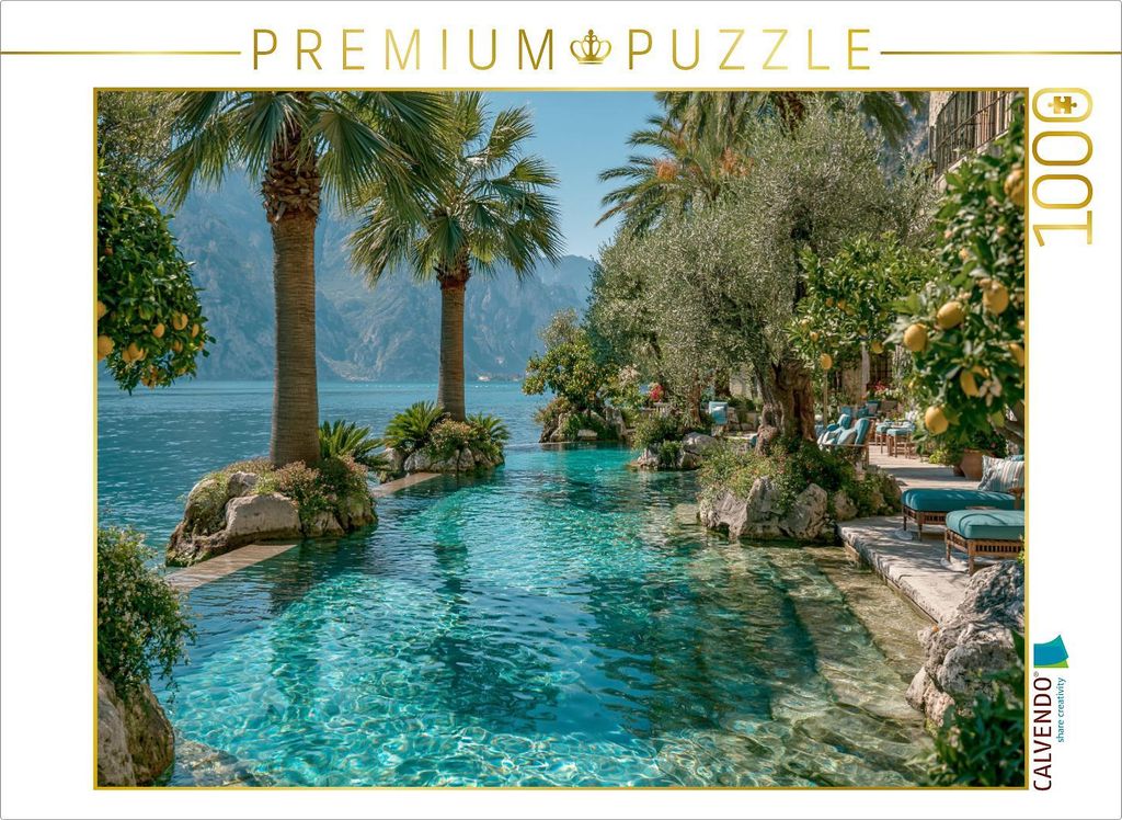 CALVENDO Puzzle Gardasee – Mediterrane Gärten voller Frühlingslicht | 1000 Teile Lege-Größe 64x48cm Foto-Puzzle für glückliche Stunden