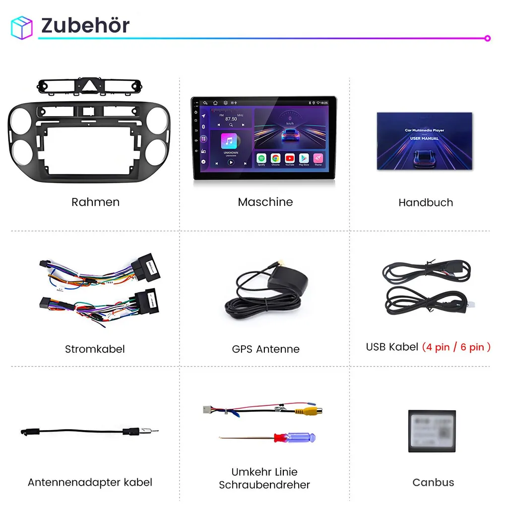 Autoradio Android 13 per VW Tiguan 2007-2016 CarPlay Android Auto GPS - 18