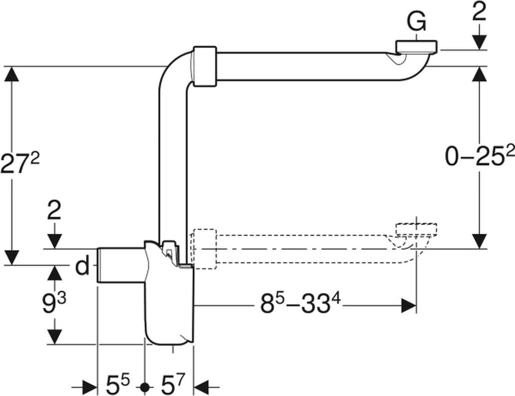Geberit Waschbeckenablauf/ Raumsparsiphon mit Tauchrohr, Produktbild 