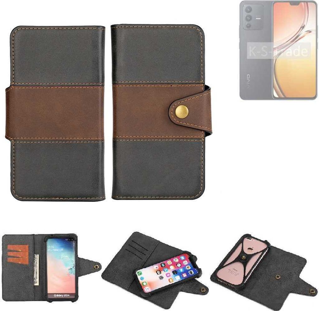K-S-Trade Handyhülle Schutzhülle Hülle Bookstyle Wallet-Case kompatibel mit Vivo V23 5G Bumper Rundumschutz schwarz-braun 1x