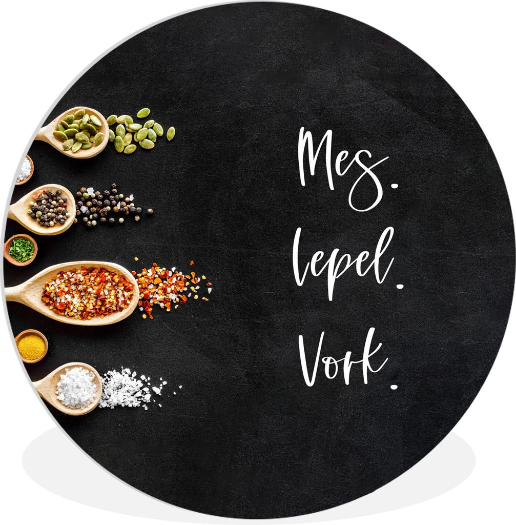 MuchoWow Rundes Wandbild - Runde Bilder Küche - Sprichwörter - Messer. Löffel. Gabeln. - Zitate - Besteck Ø 60 cm Kreis Wanddekoration Kunsts...